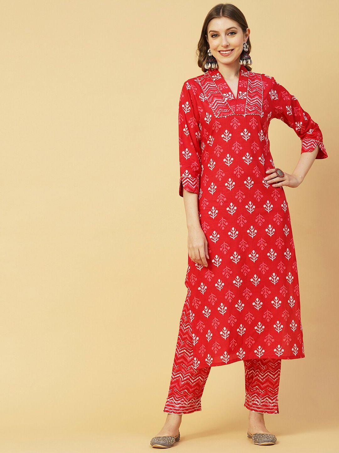 fashor floral printed gotta patti pure cotton kurta with trousers