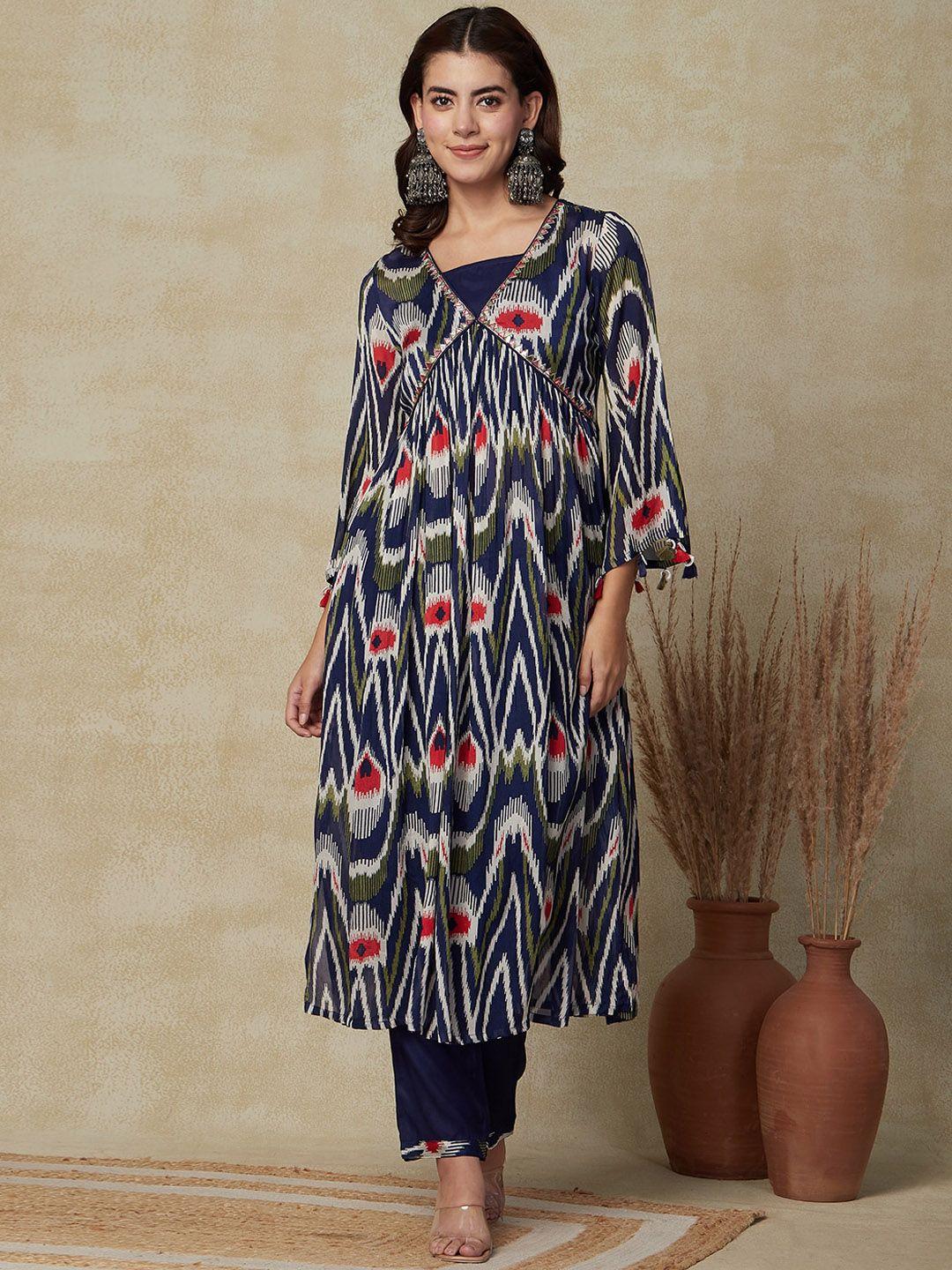 fashor floral printed high slit kurta with trousers