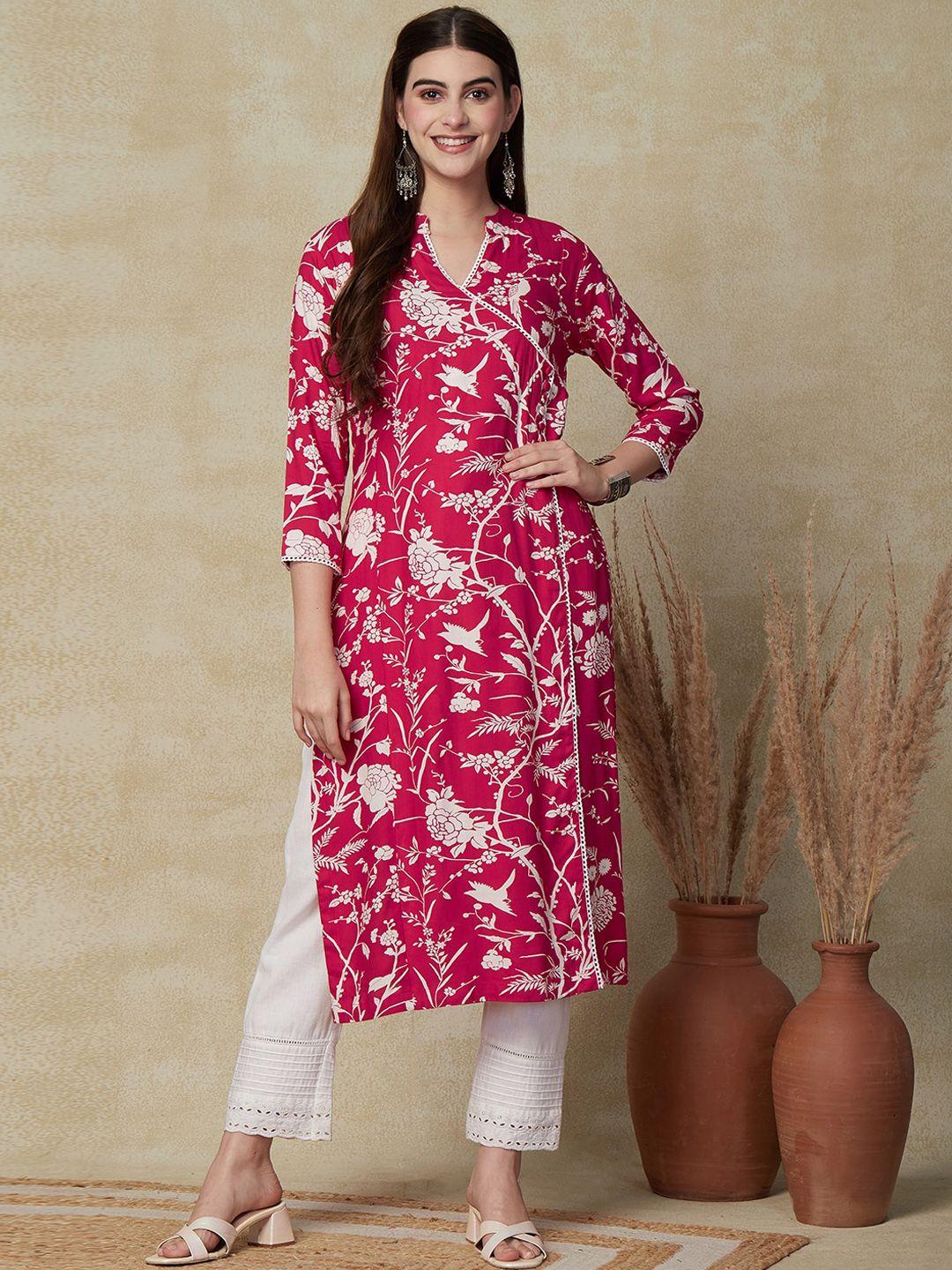 fashor floral printed mandarin collar angrakha kurta