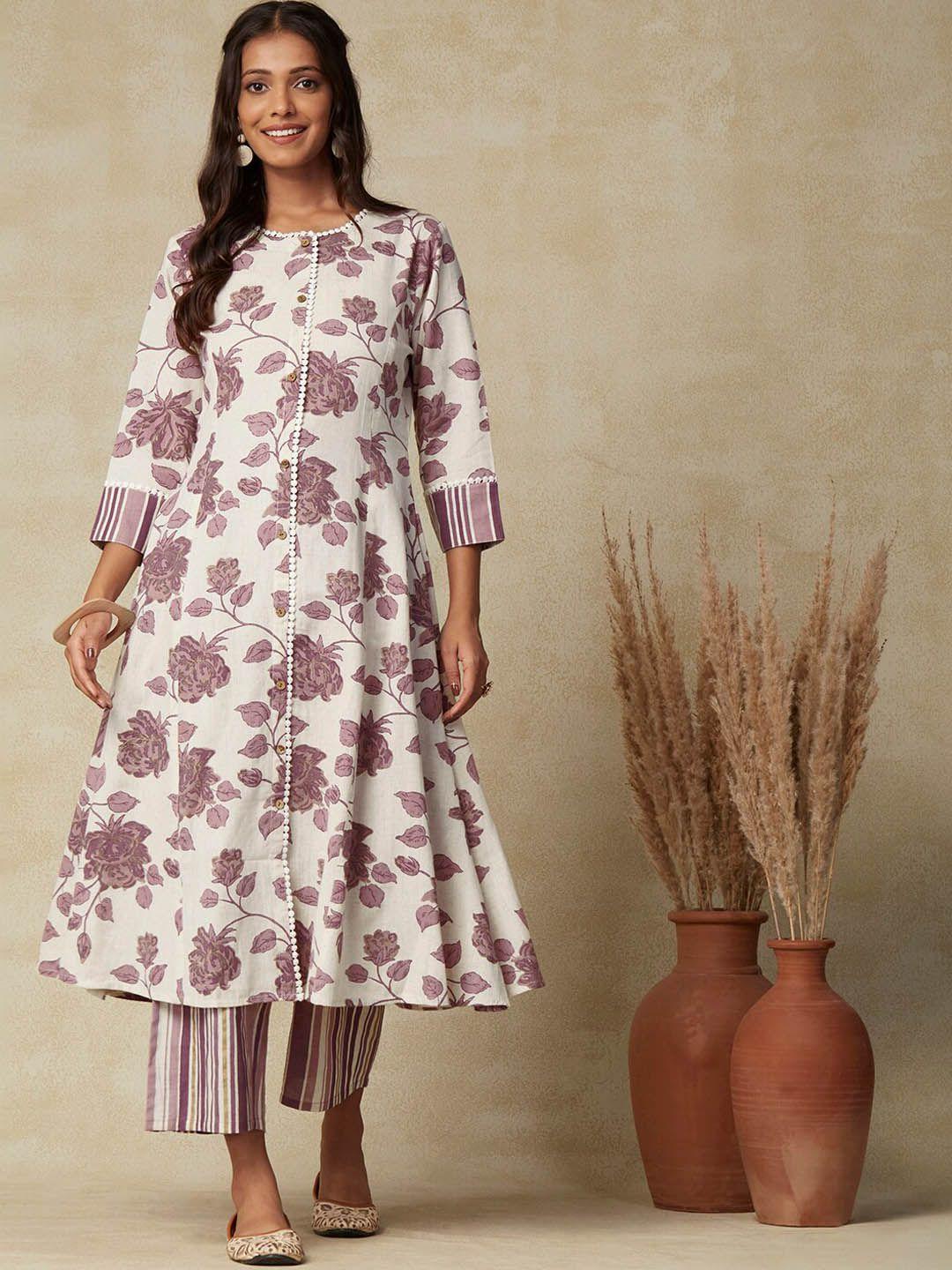 fashor floral printed pure cotton a-line kurta with palazzos