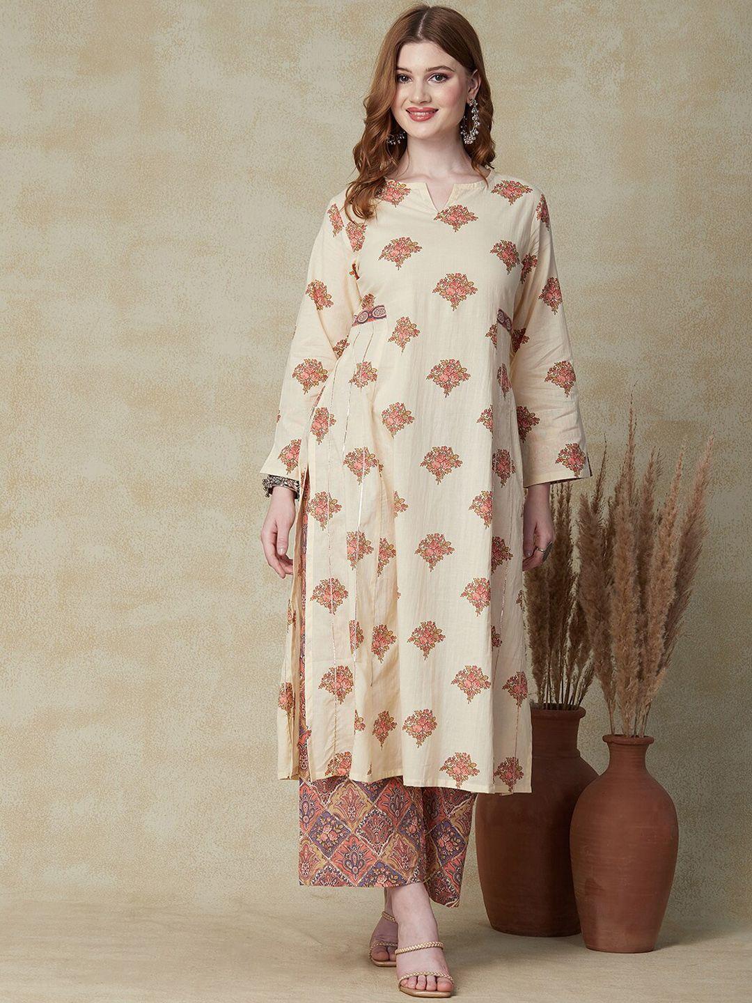 fashor floral printed pure cotton a-line kurta with palazzos