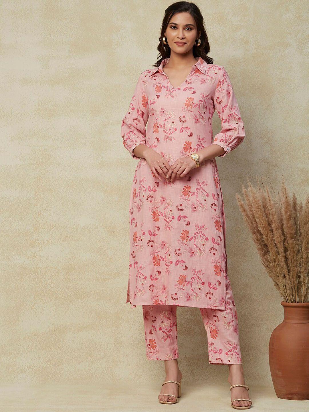 fashor floral printed pure cotton kurta with trousers