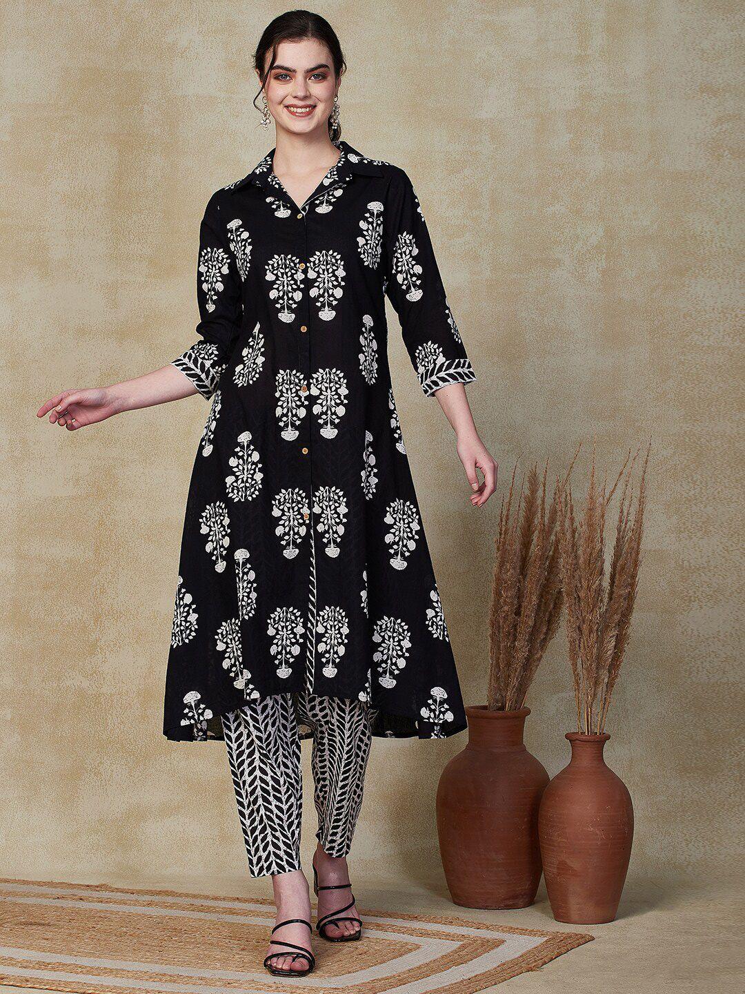fashor floral printed regular pure cotton  a-line kurta with trousers