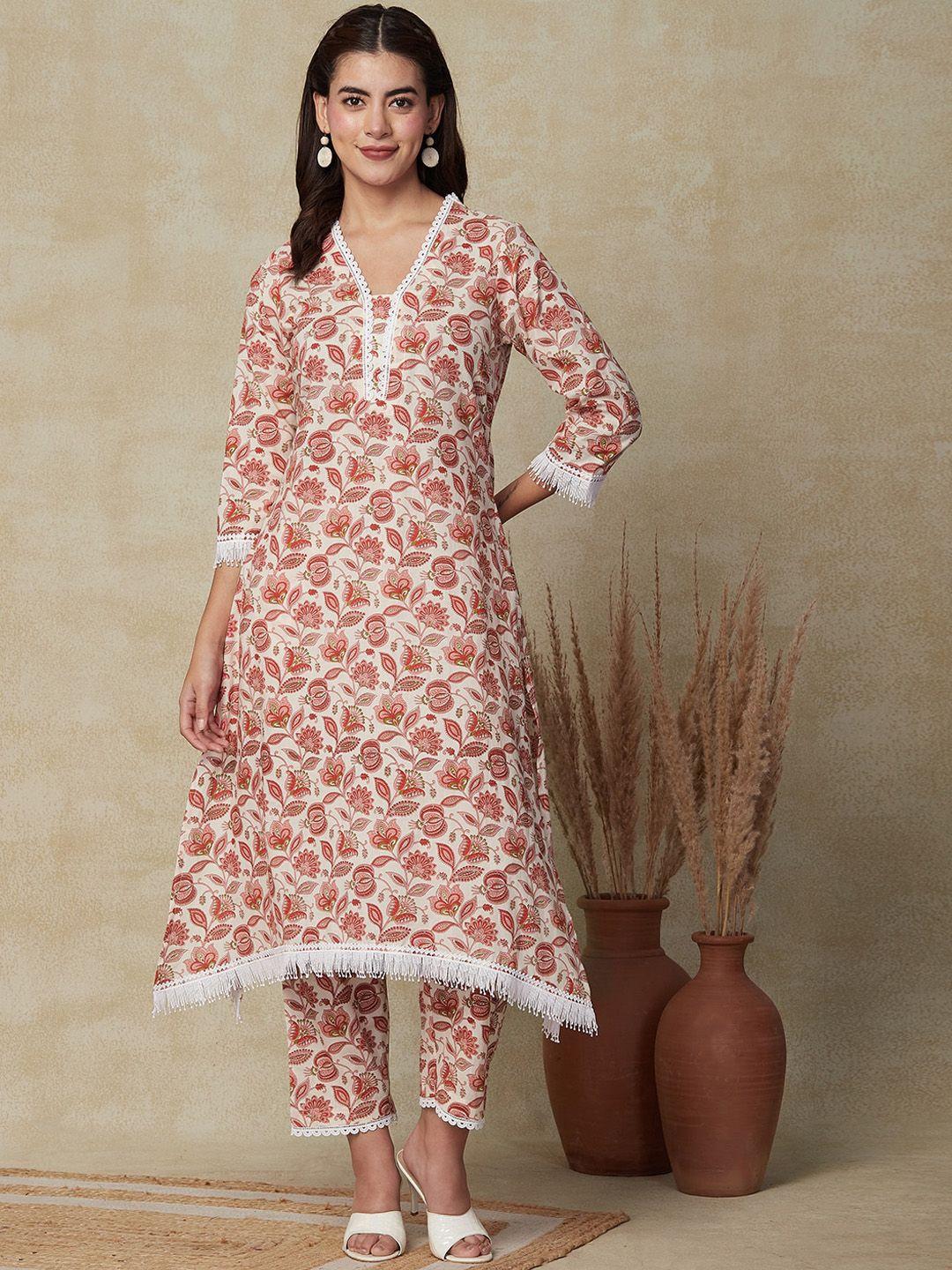 fashor floral printed regular pure cotton kurta with trousers