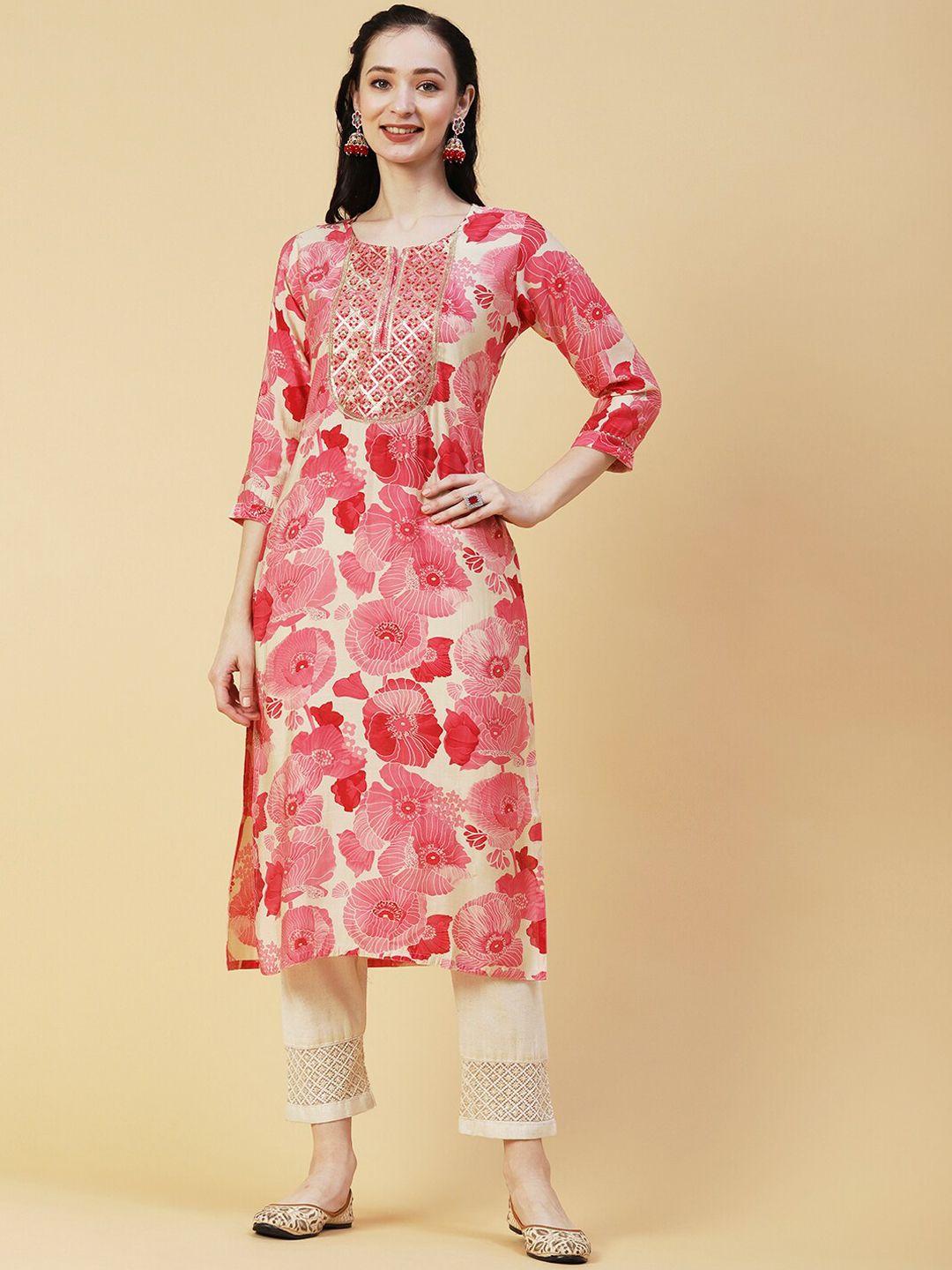 fashor floral printed sequined straight kurta