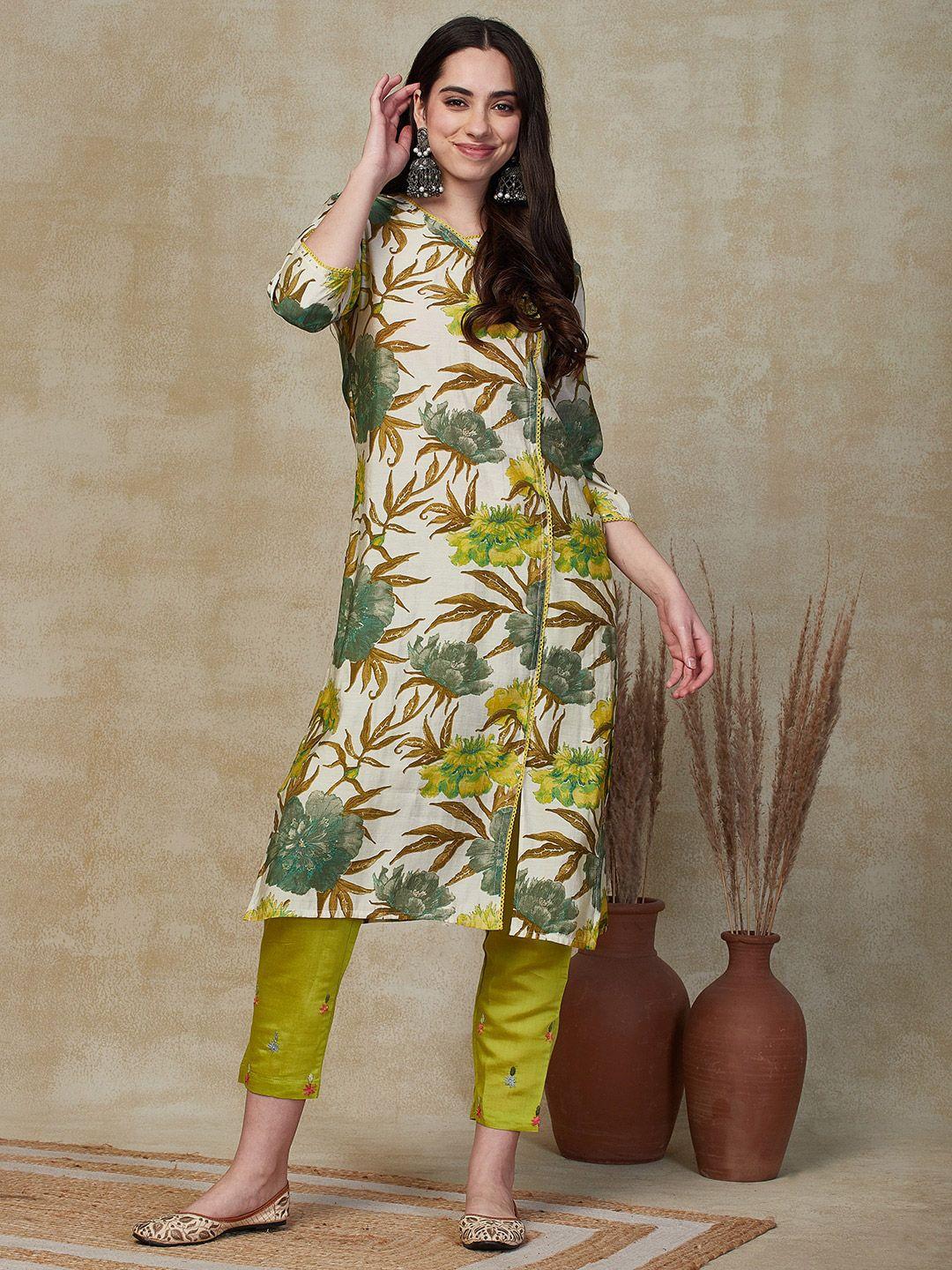 fashor floral printed sequinned angrakha kurta