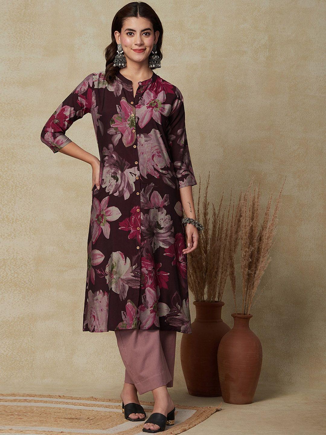 fashor floral printed silk straight kurta