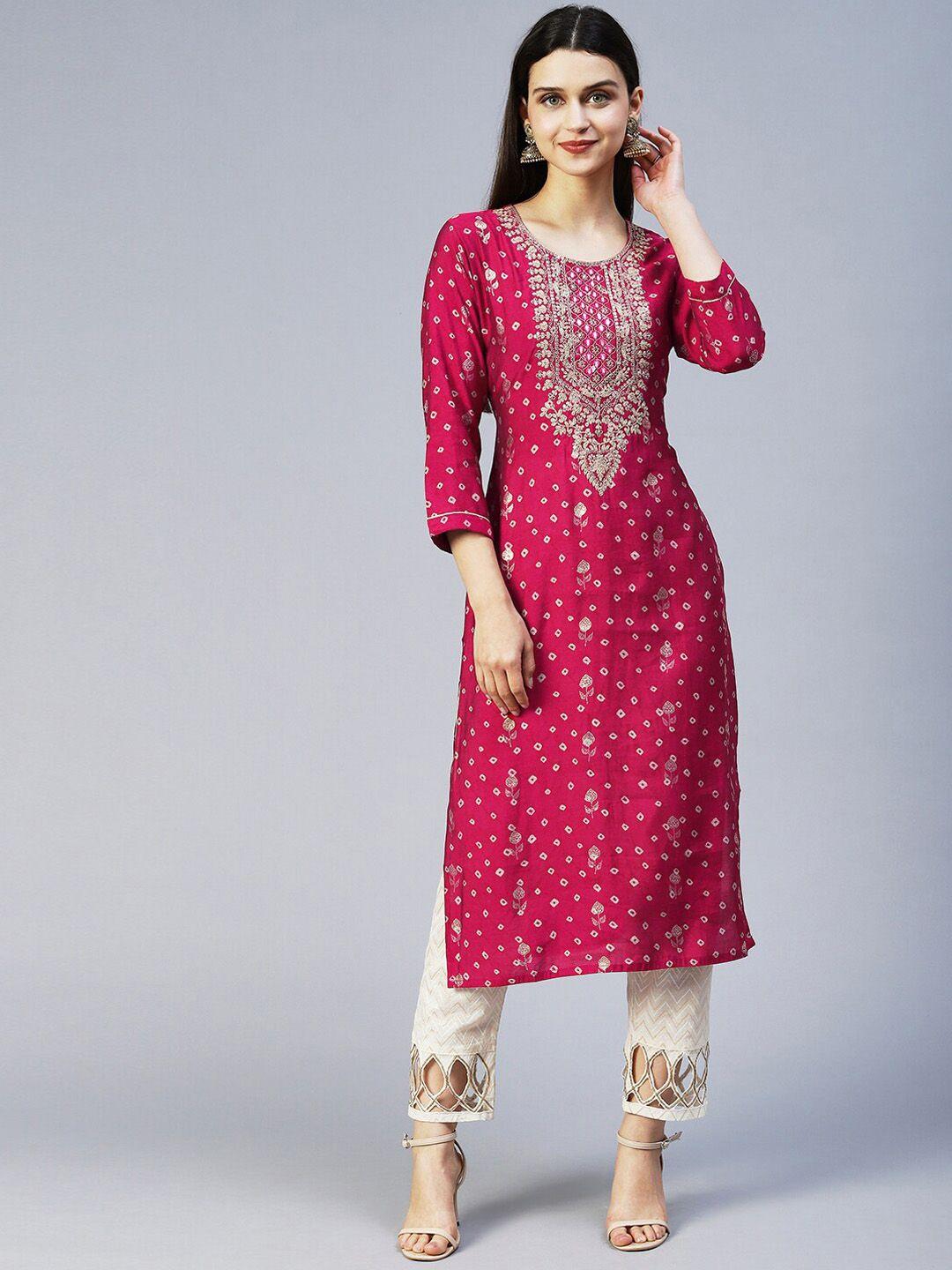 fashor floral printed silk thread work kurta