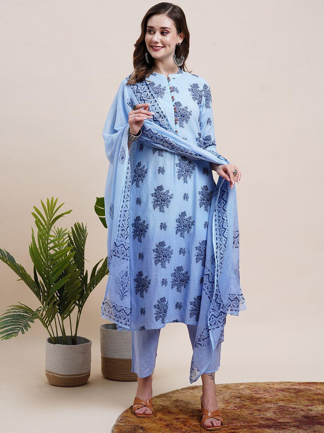 fashor floral printed straight kurta & trousers & with dupatta
