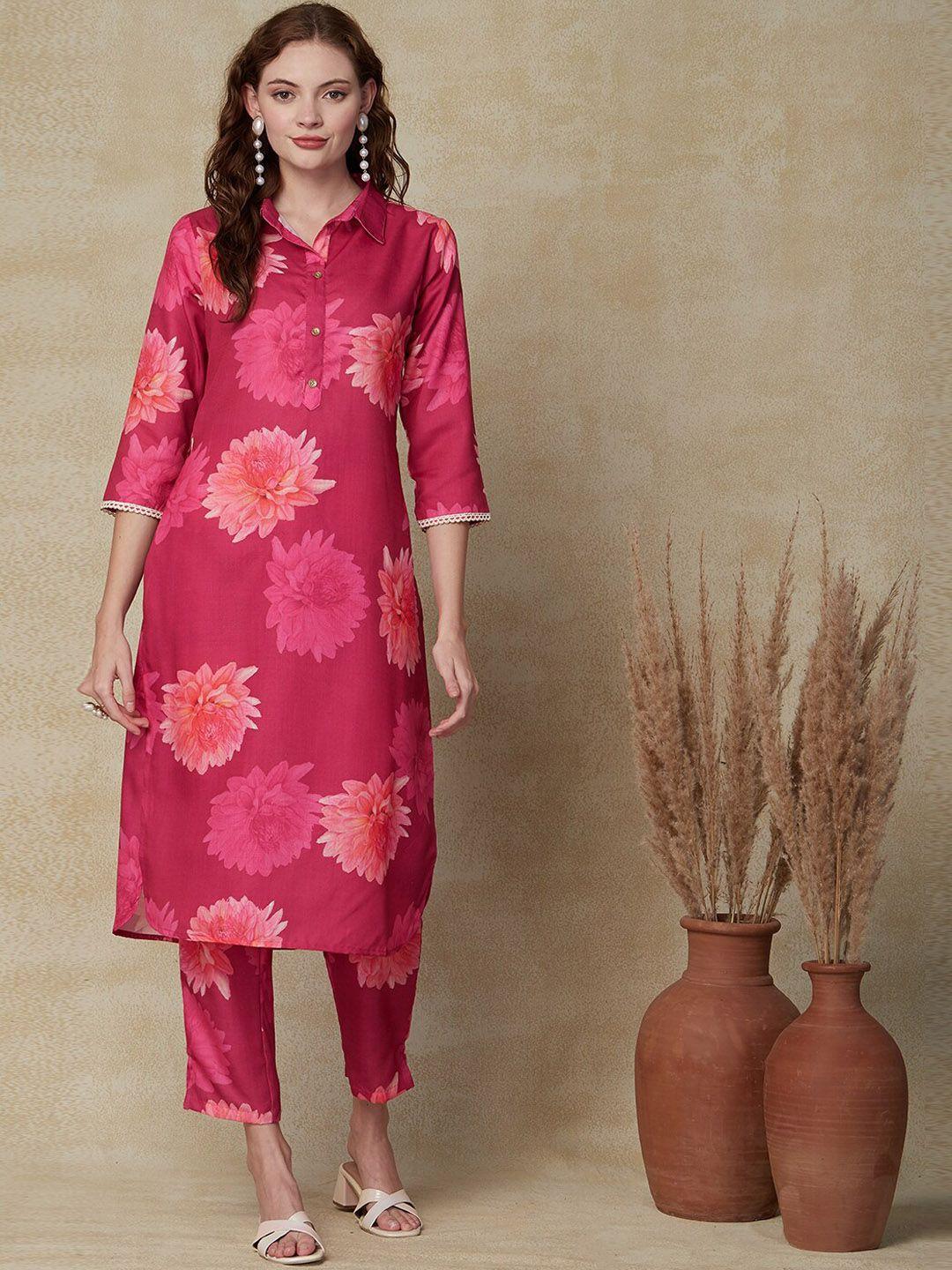 fashor floral printed straight kurta with trousers