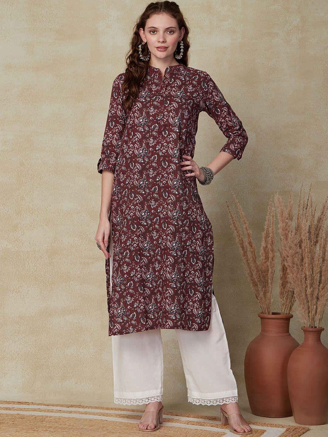 fashor floral printed straight pure cotton kurta