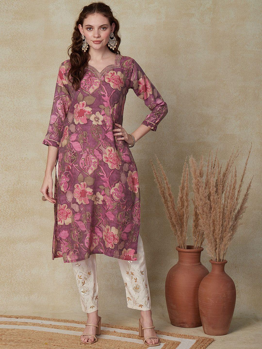 fashor floral printed sweetheart neck kurta