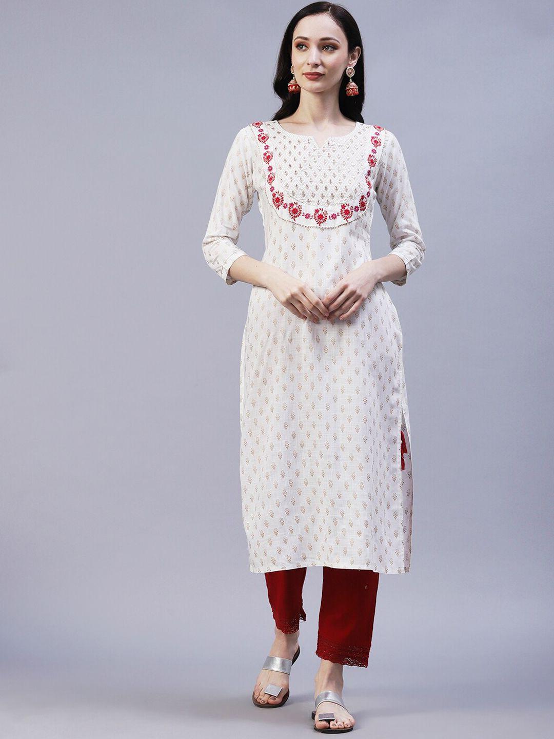 fashor floral printed thread work kurta