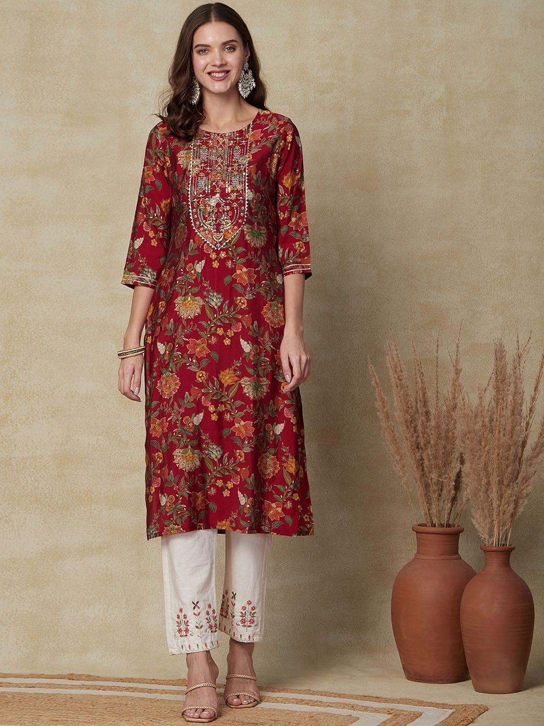 fashor floral printed thread work kurta