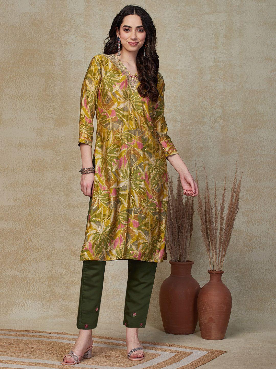 fashor floral printed thread work kurta