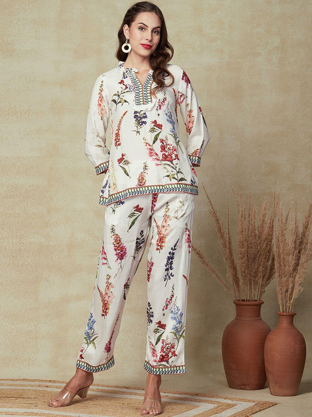 fashor floral printed tunic & trousers co-ord set