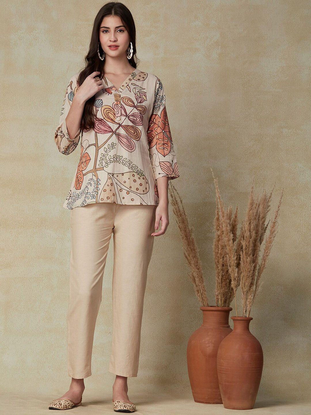 fashor floral printed v-neck top with trousers