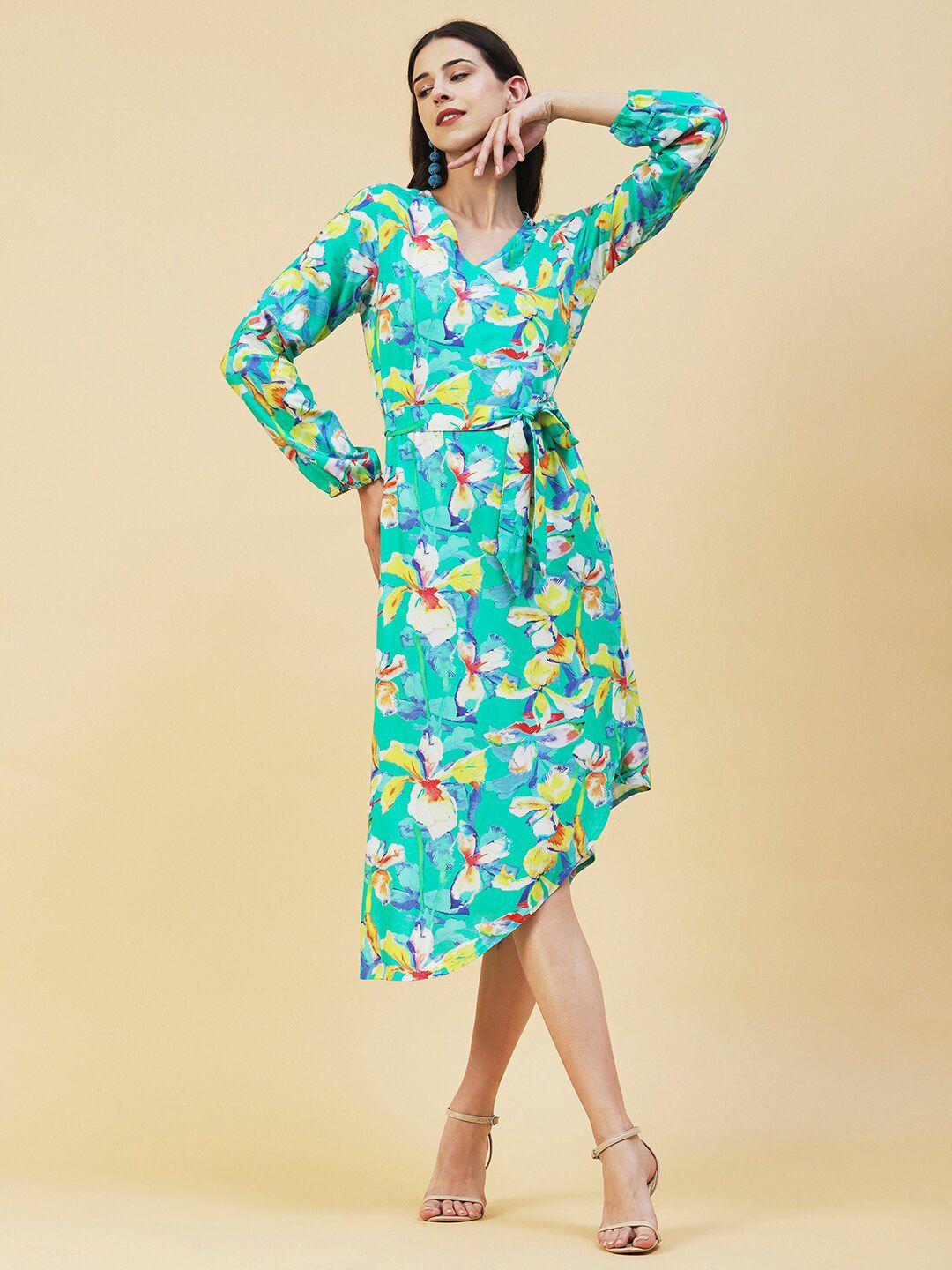 fashor floral printed wrap midi dress