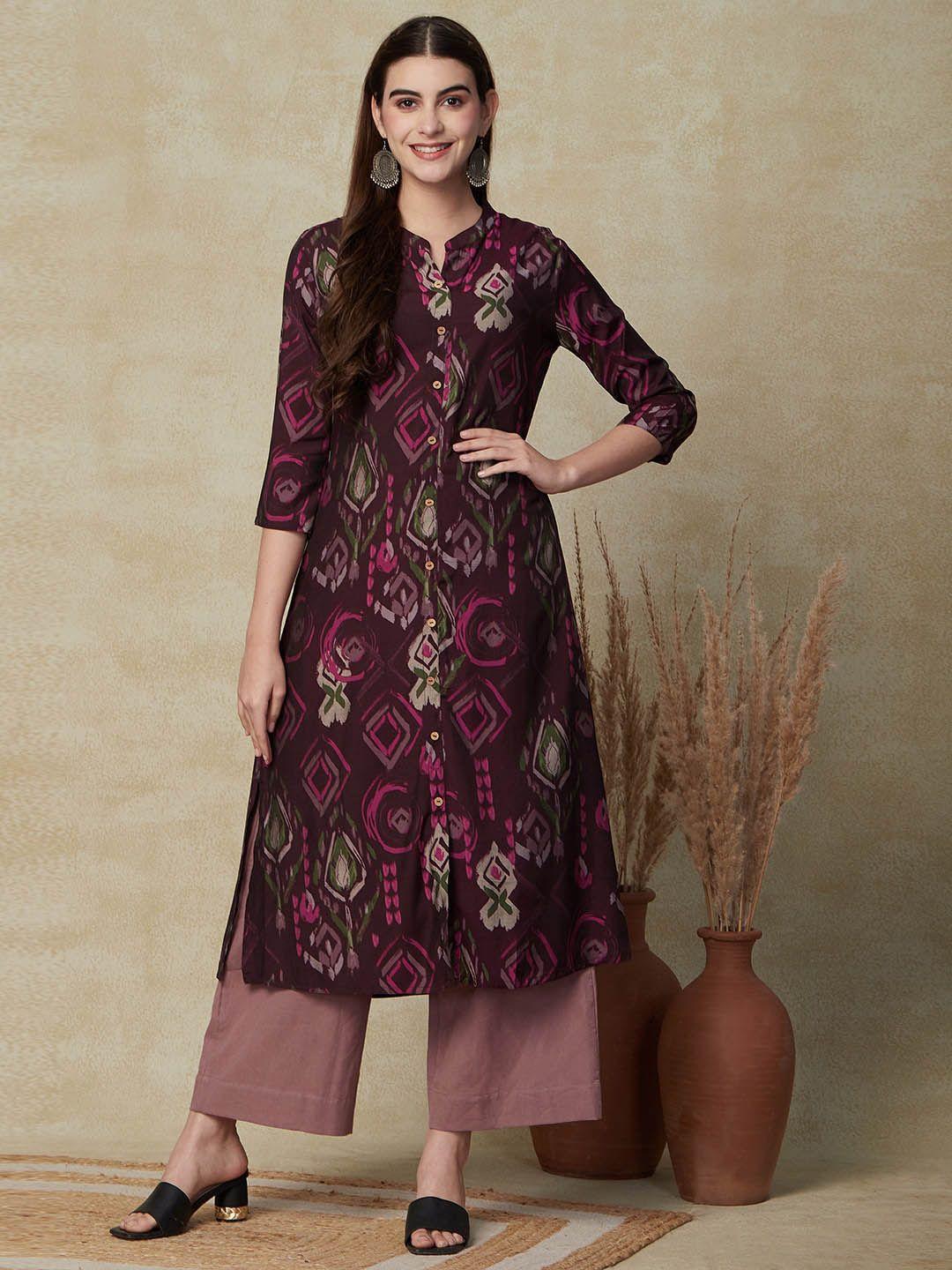 fashor geometric printed mandarin collar a-line kurta