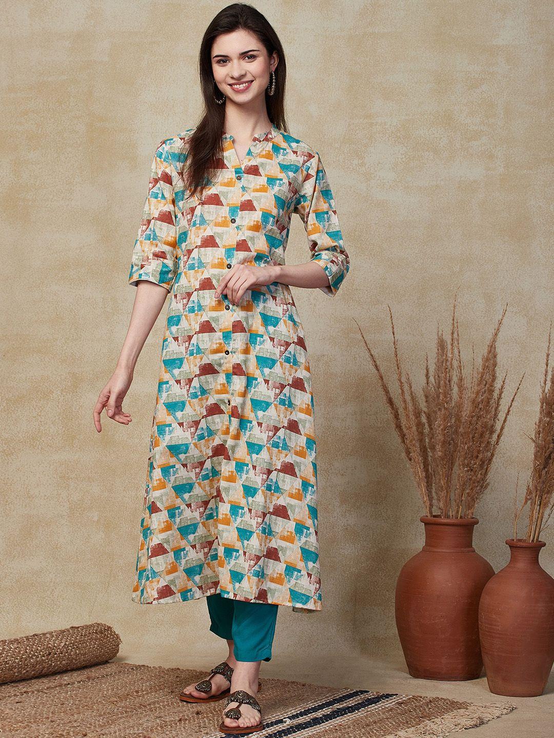 fashor geometric printed mandarin collar kurta