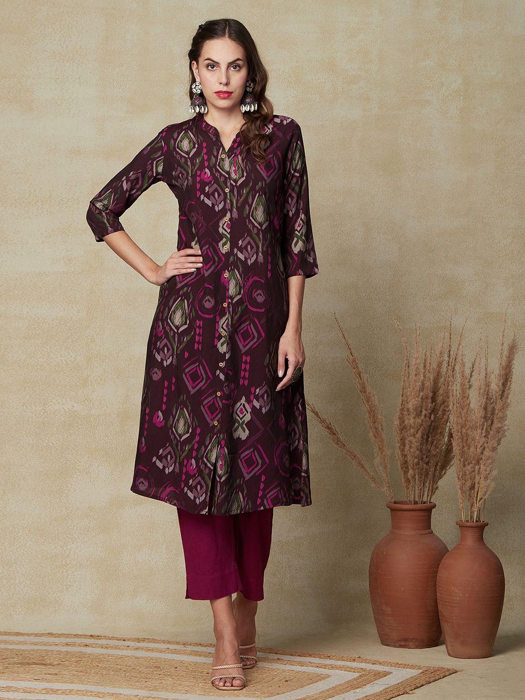 fashor geometric printed mandarin collar straight kurta