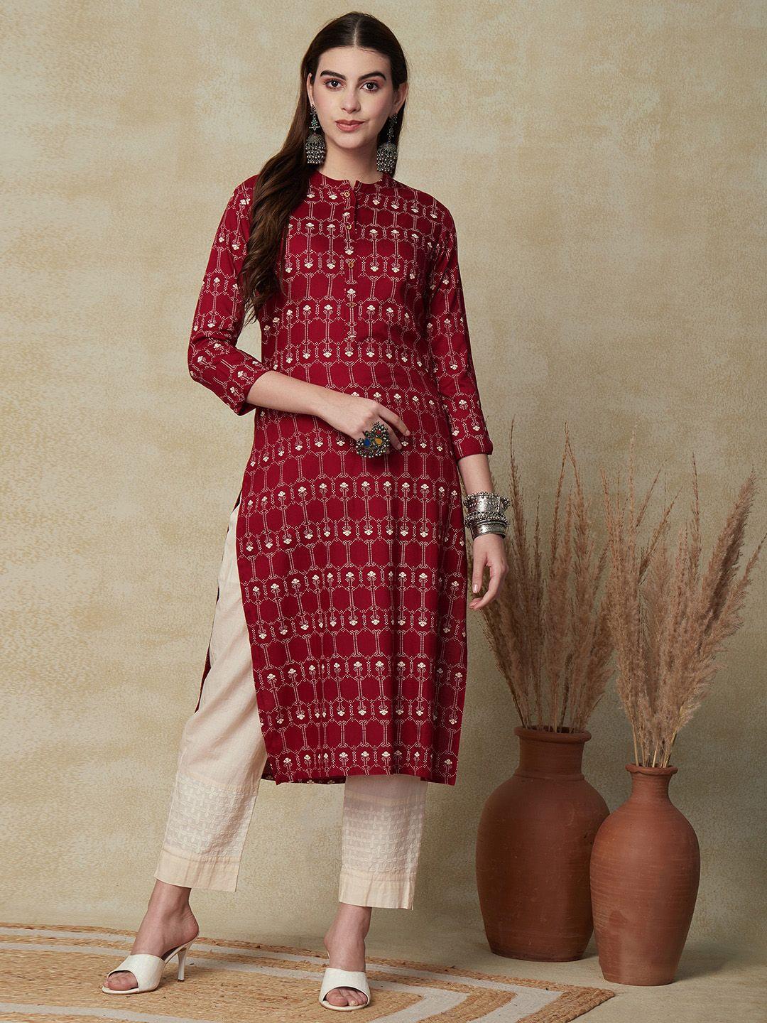 fashor geometric printed mandarin collar straight kurta