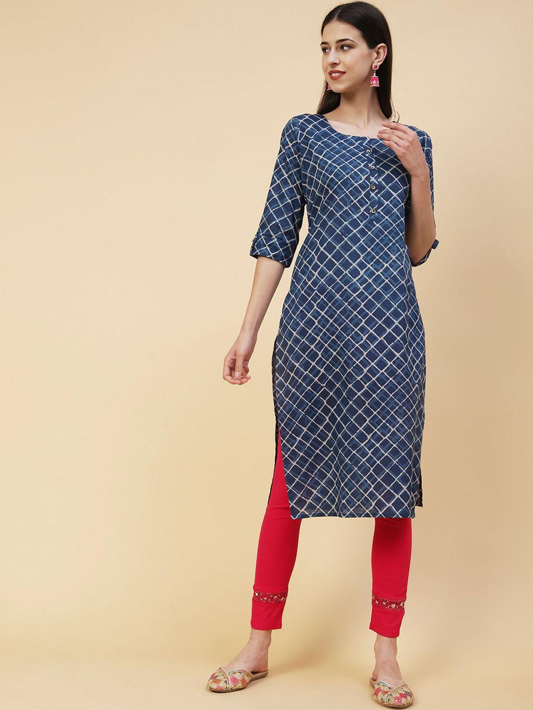 fashor geometric printed straight batik cotton kurta