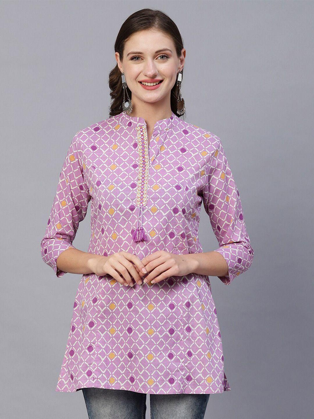 fashor geometric printed zari pure cotton straight kurti