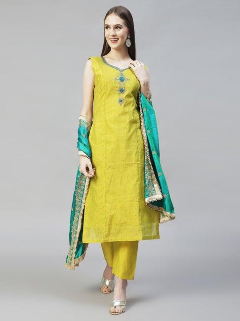 fashor green embellished kurta pant set