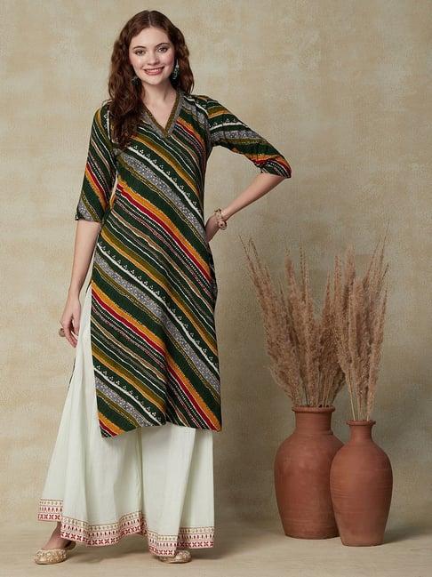 fashor green embellished straight kurta