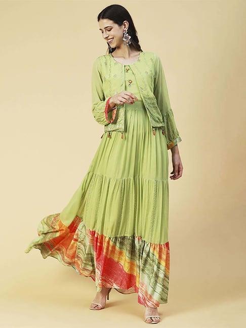 fashor green embroidered maxi dress