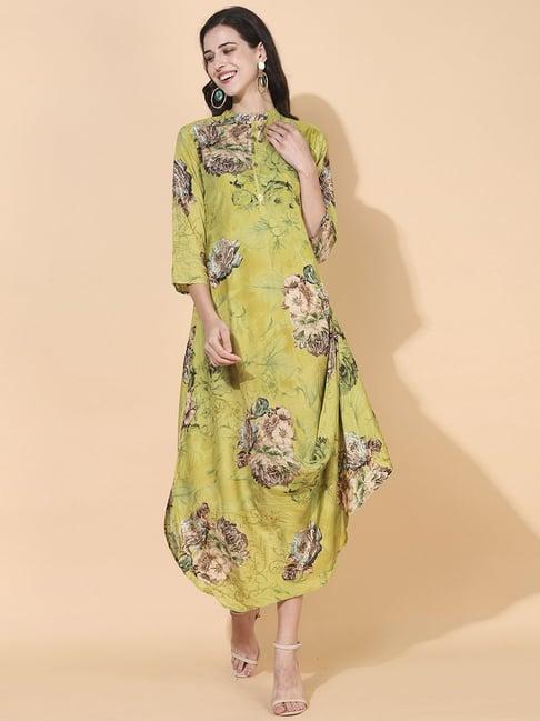 fashor green floral print a-line dress