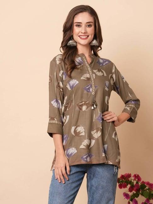 fashor green floral print a line kurti