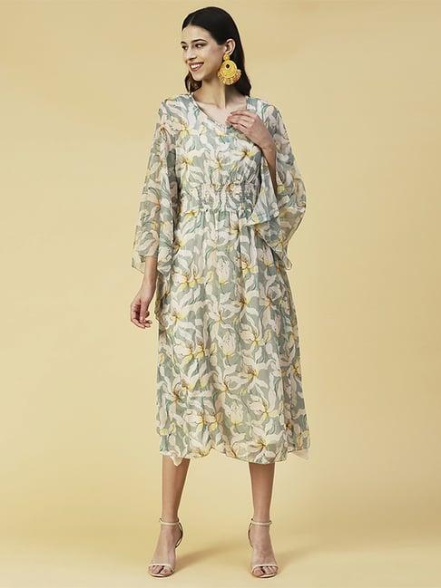 fashor green printed a-line dress