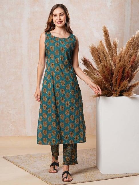 fashor green printed kurta & pants set