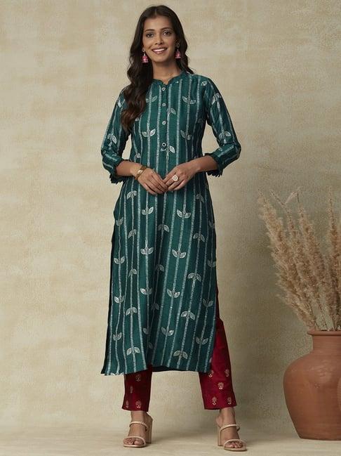 fashor green printed straight kurta