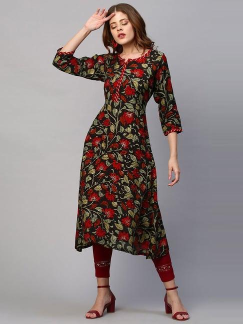 fashor green silk floral kurta