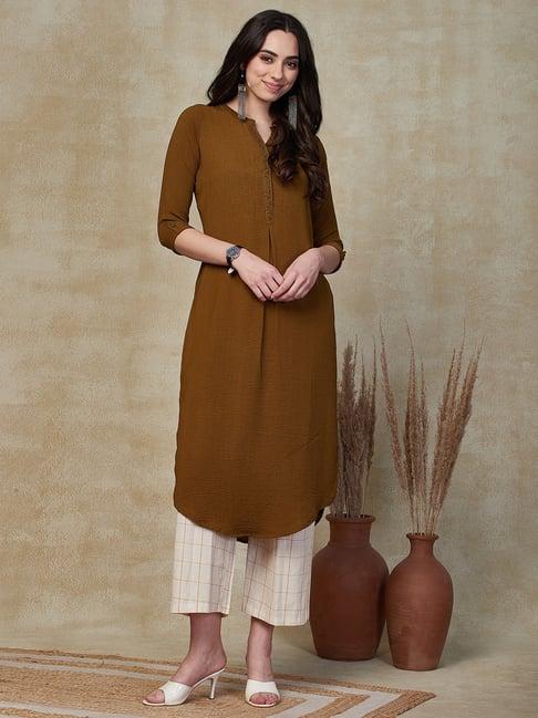 fashor khaki straight kurta