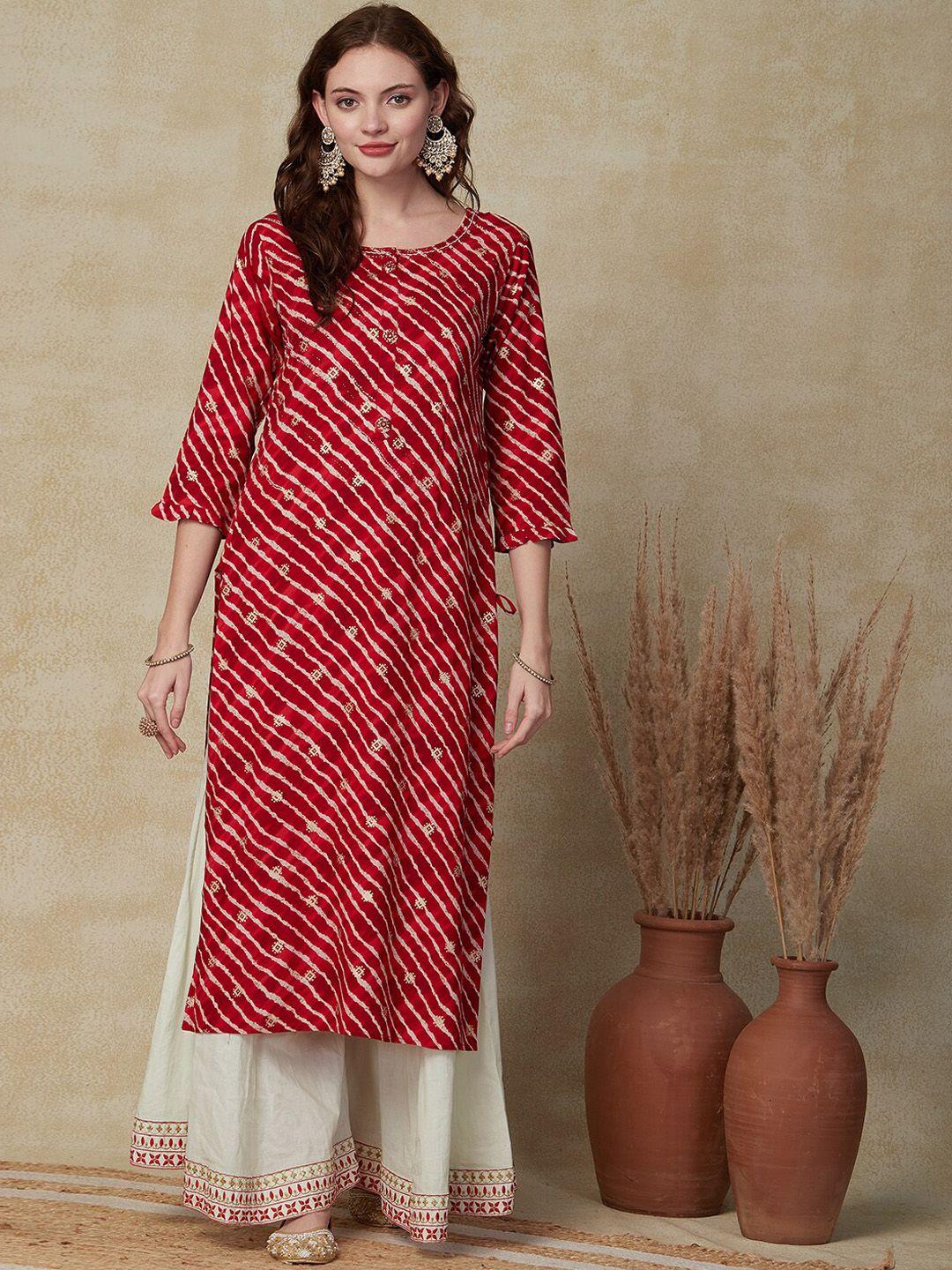 fashor leheriya printed beads and stones detail straight kurta