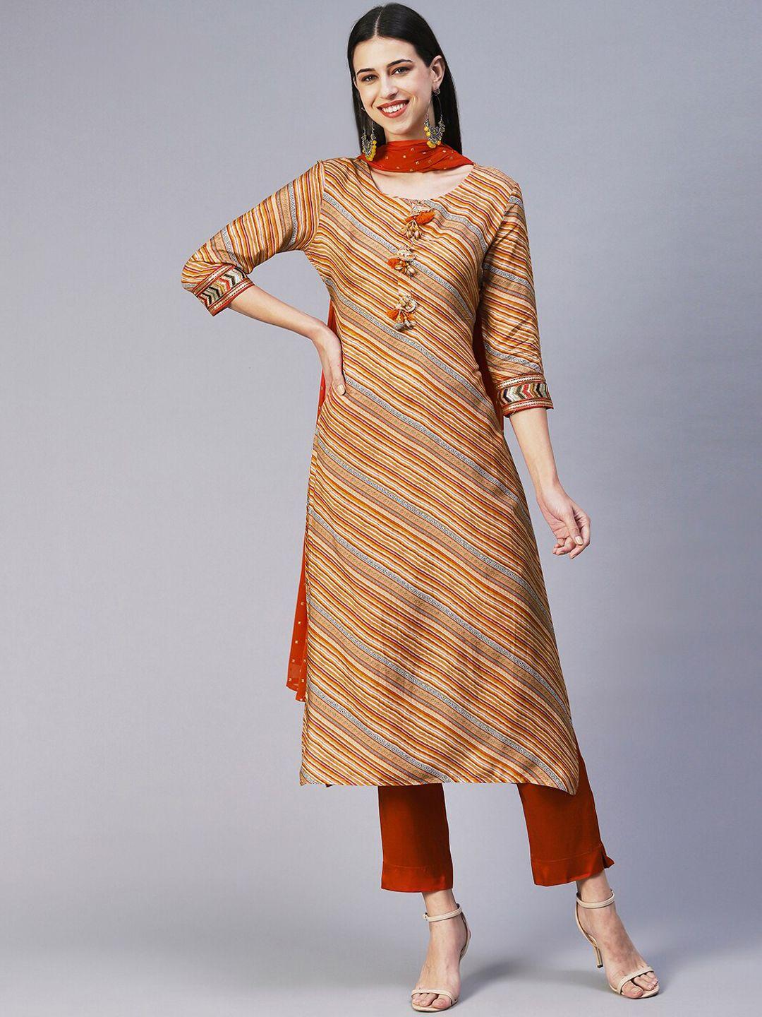 fashor leheriya printed kurta with trousers & with dupatta