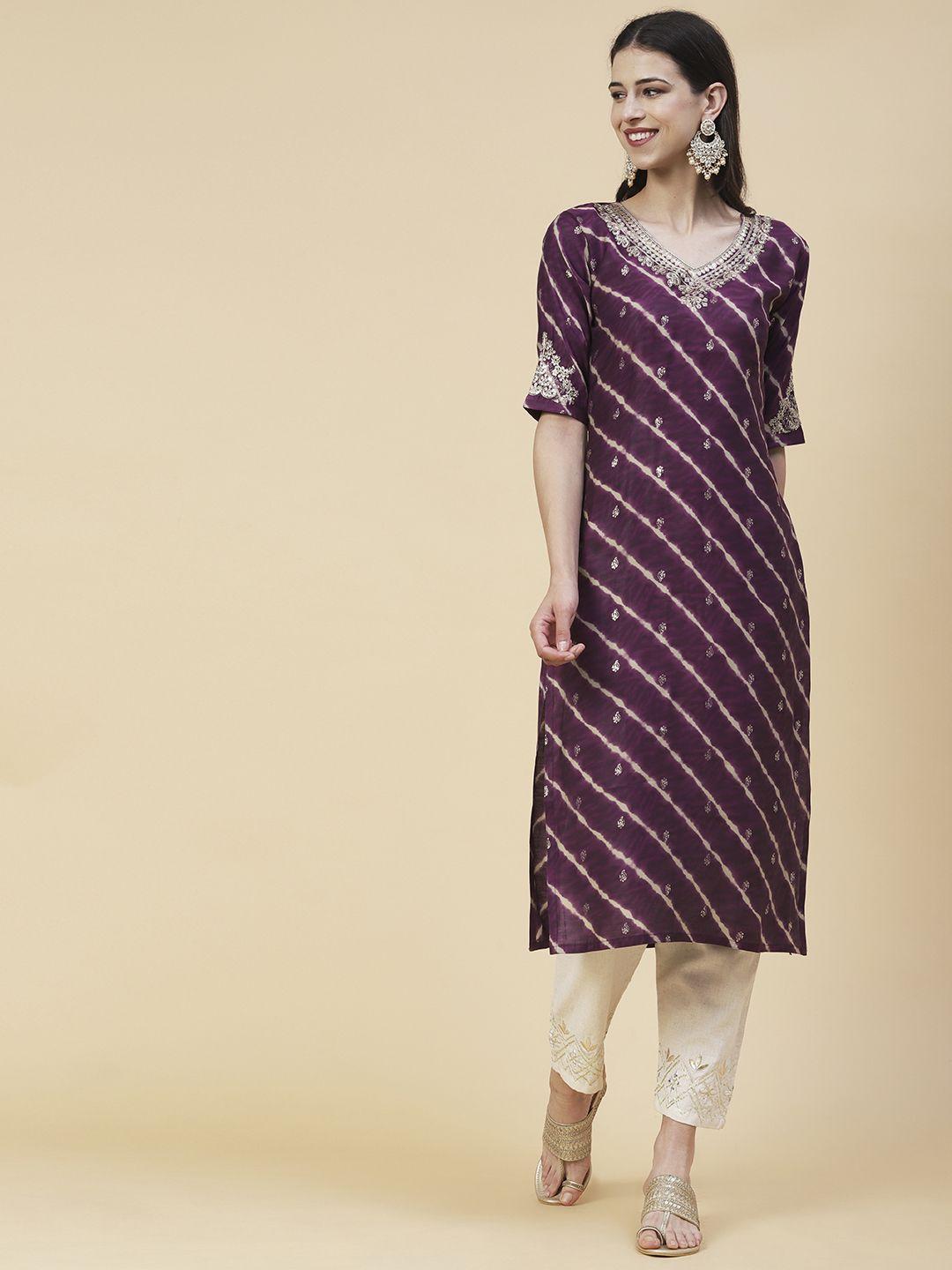 fashor leheriya printed round neck sequinned kurta