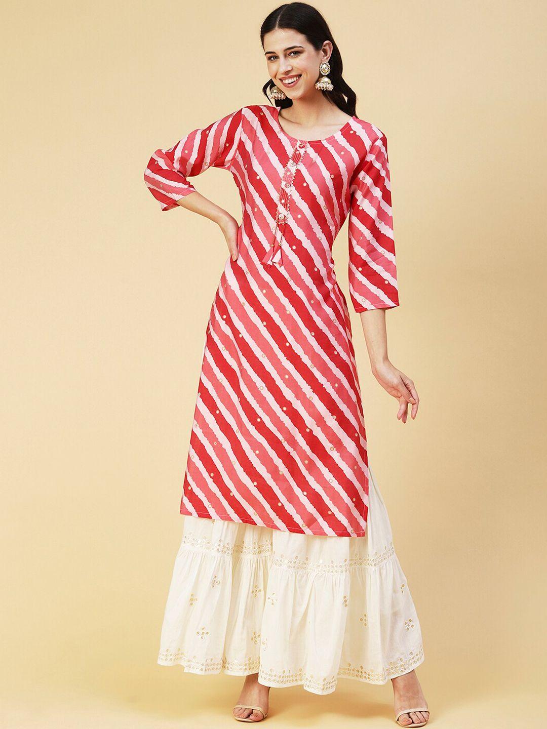 fashor leheriya printed round neck silk kurta