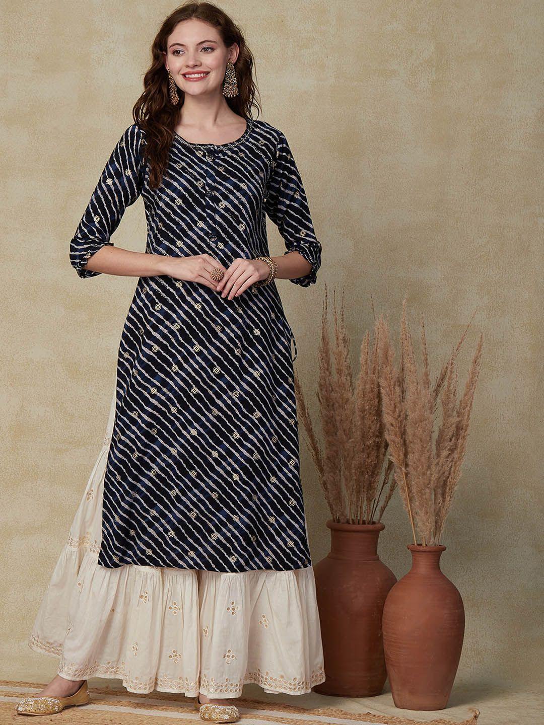 fashor leheriya printed rund neck straight kurta