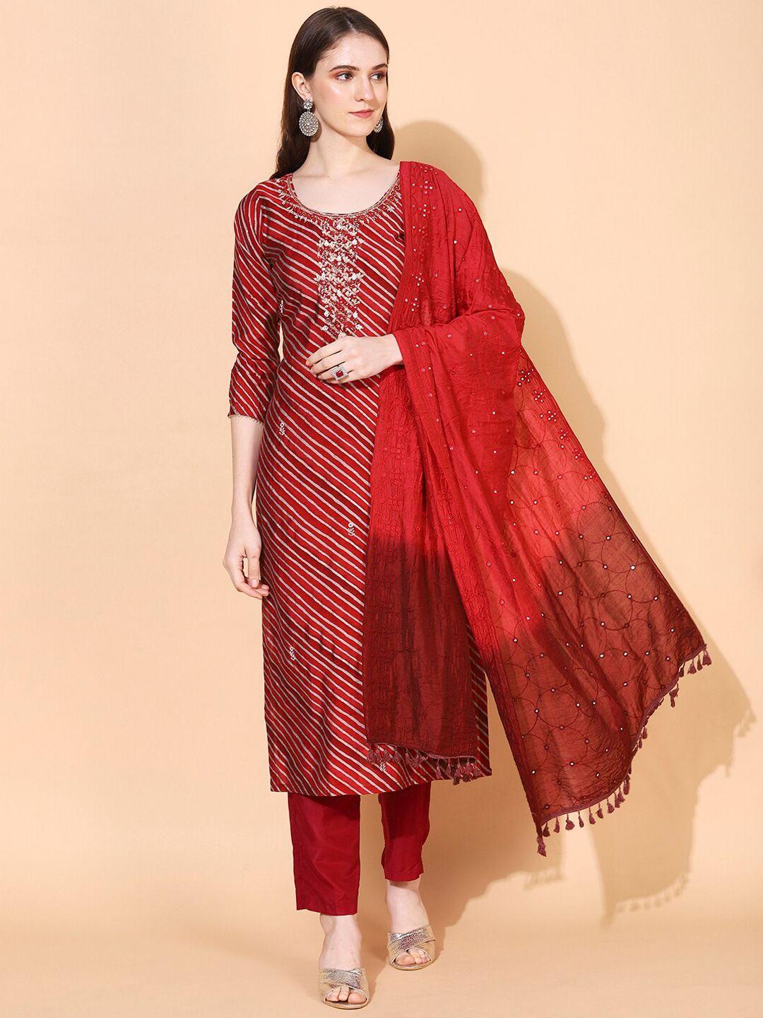 fashor leheriya printed thread work straight kurta & dupatta