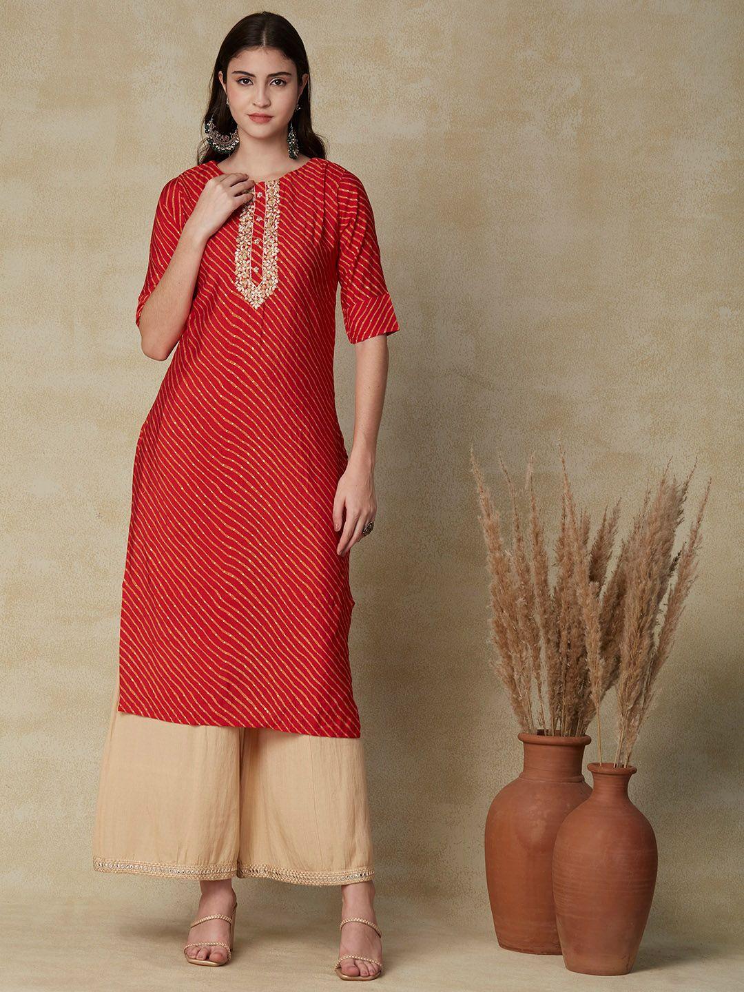 fashor leheriya printed thread work straight kurta