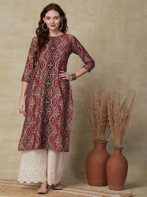 fashor maroon printed straight kurta