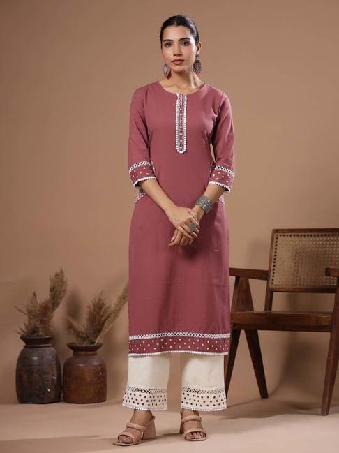 fashor mauve floral print kurta & palazzo set