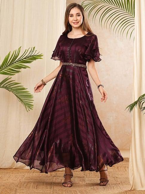 fashor mauve printed a-line dress