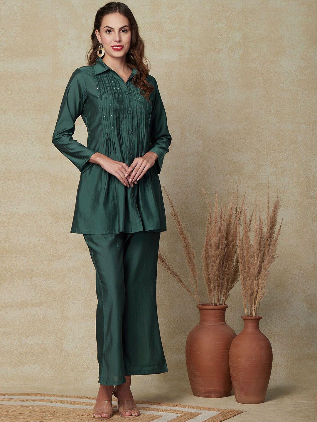 fashor mirror work tunic with trousers co-ords