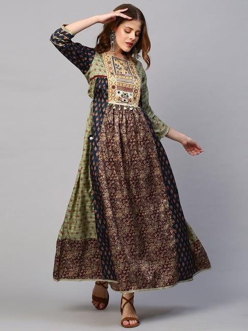 fashor multi tussar silk embroidery dress